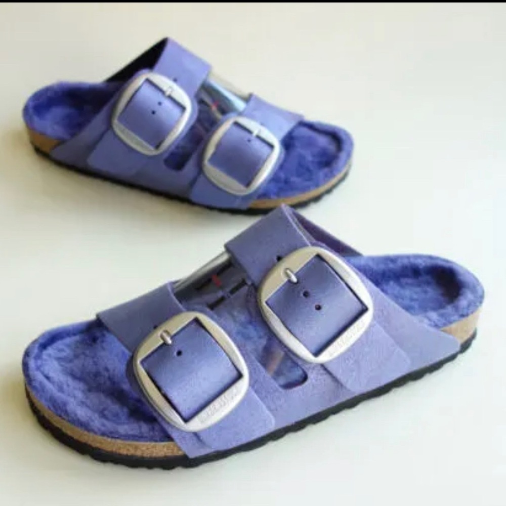 NWT Birkenstock Arizona Big Buckle in Washed Metallic Violet - Size 38 /US W 7